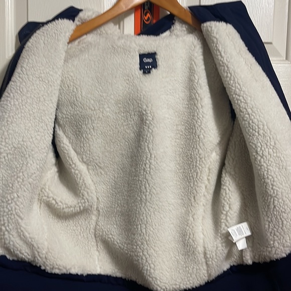 Women’s Navy Blue Gap Bomber Jacket Sherpa Lined Size Medium - Picture 4 of 9